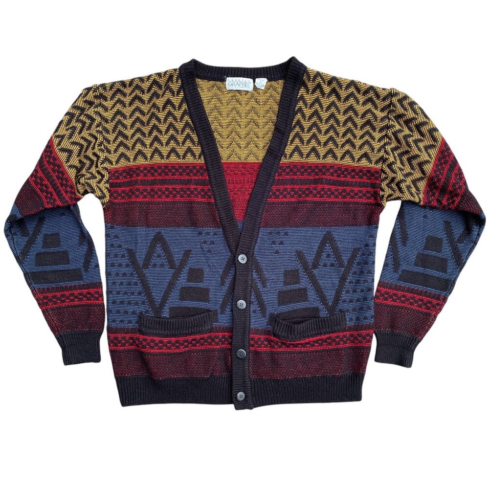 Vintage Sweater Graphix Cardigan Kurt Cobain Grandpa Aztec Grunge Western-L